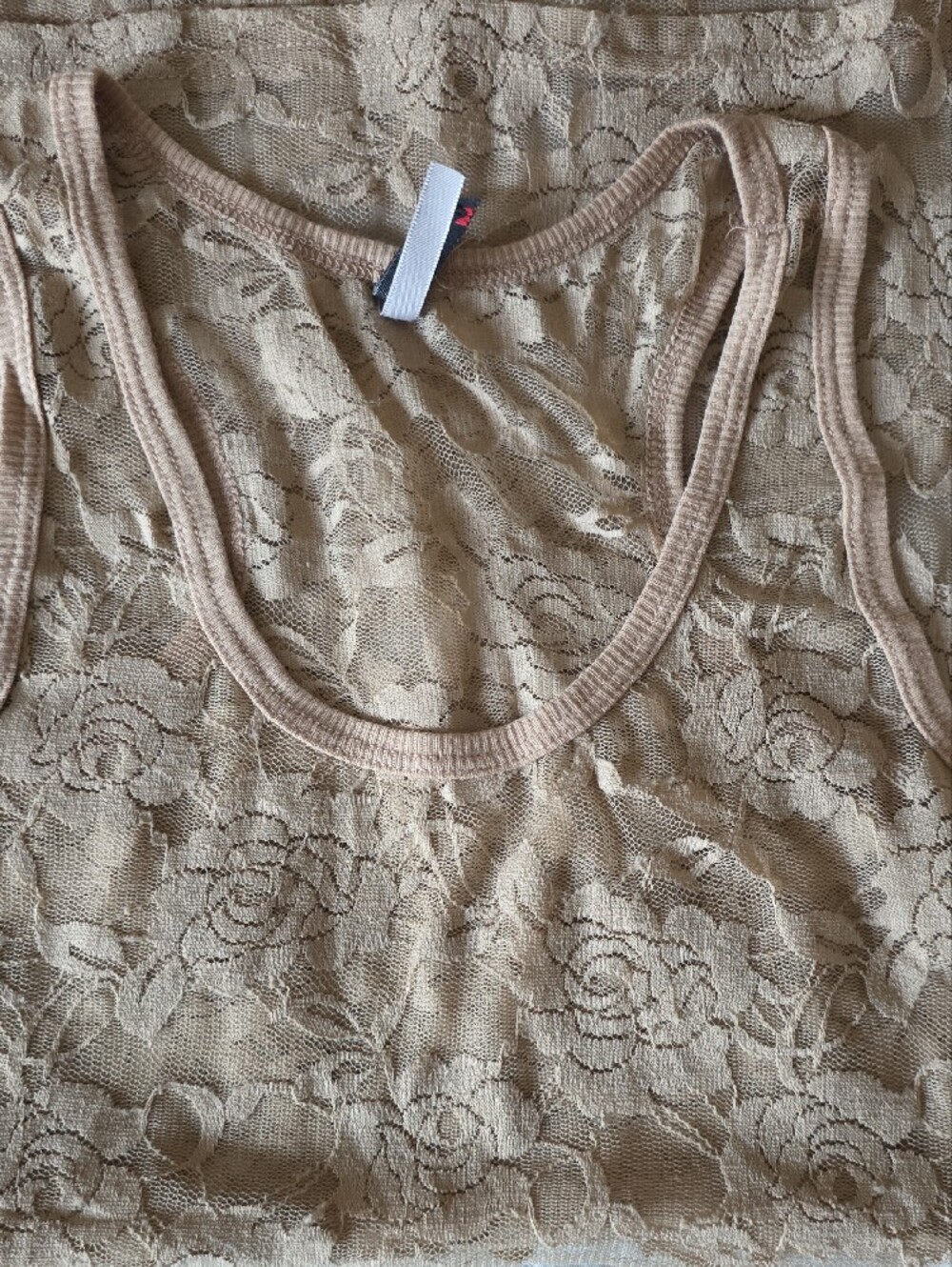 Lace Scoop Neck Tank Top - Light Beige